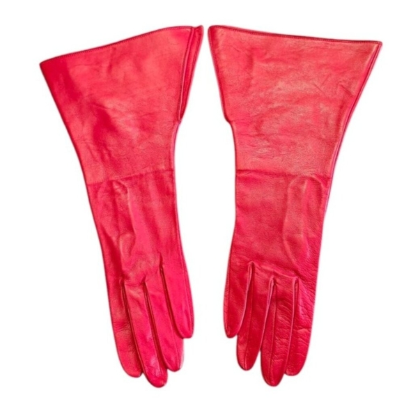 Fashion Women's Leather Gloves color red made in France Size EU 7.5 /US S NWOT - Picture 6 of 9